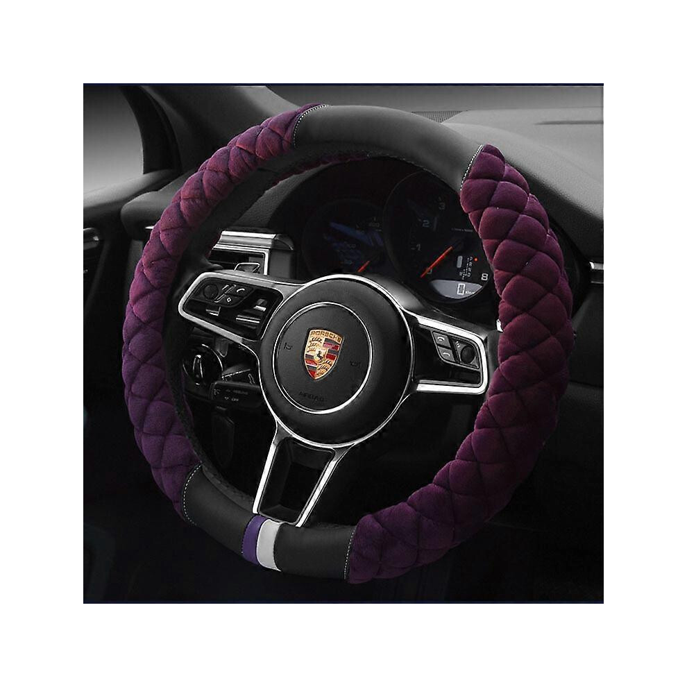 (As Show, One Size) Universal Car Steering Wheel Cover (A-) Fluffy Winter Plush Steering Wheel Cover Purple