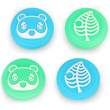 (As show, One size) Cute Thumb Grip Caps for Nintendo Switch/Lite/OLED Controller (Leaf Raccoon), for Animal Crossing Kawaii Leaf stick Analog Soft Silicone Button Stick