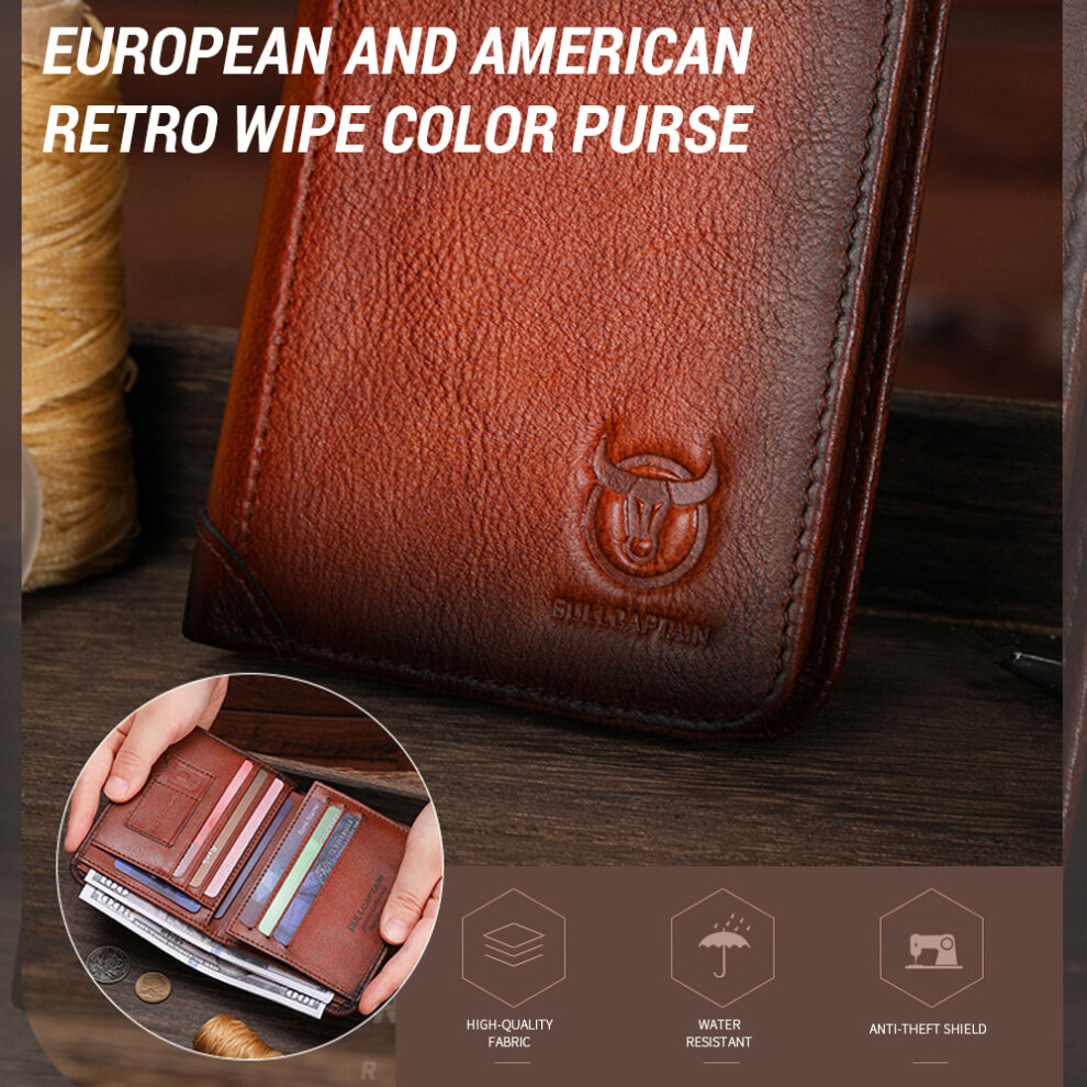 Men Large Capacity Genuine Leather Bifold Wallet RFID Blocking Vintage Credit Card Holder