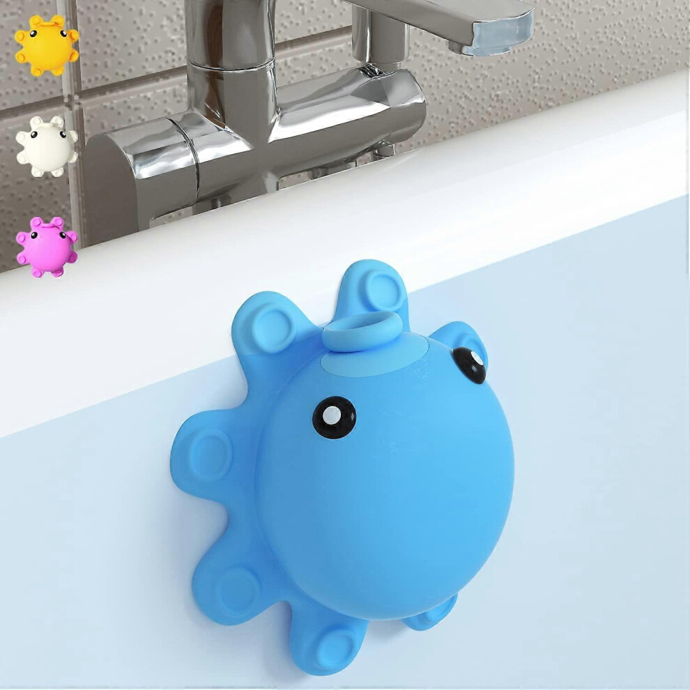 (As show, One size) Bathroom Bathtub Overflow Drain Cover, Blue- Silicone Bath Tub Drain Cover, Tub Overflow Drain Stopper with Suction Cup Seal, Adds Inches of Water for