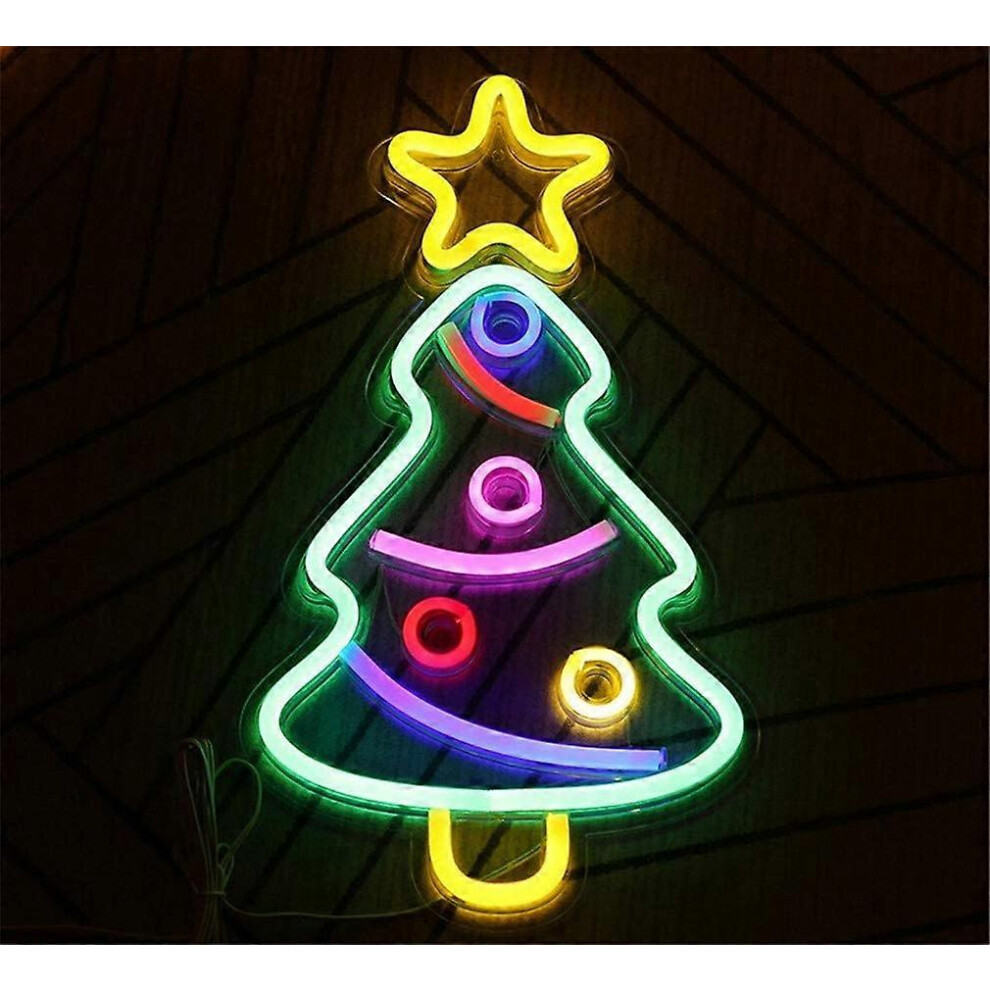 (As show, One size) LED Neon Light Sign Christmas Tree USB Control Night Lights Decorative Marquee Sign Bar Pub Store Club Garage Home Party Decor