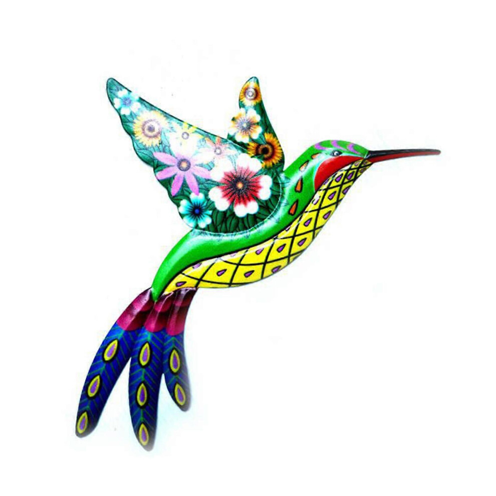 (Style 4, One Size) Colorful Metal Hummingbird Wall Art Hanging Decor Garden Wrought Iron Sculpture 8052607469188