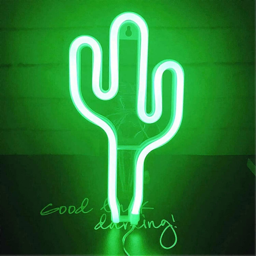 (As Show, One Size) Cactus Led Neon Lamp Sign Usb Or Battery Operated Neon Wall Lamp Cactus For Kids Room Christmas Party Bar Green/Light