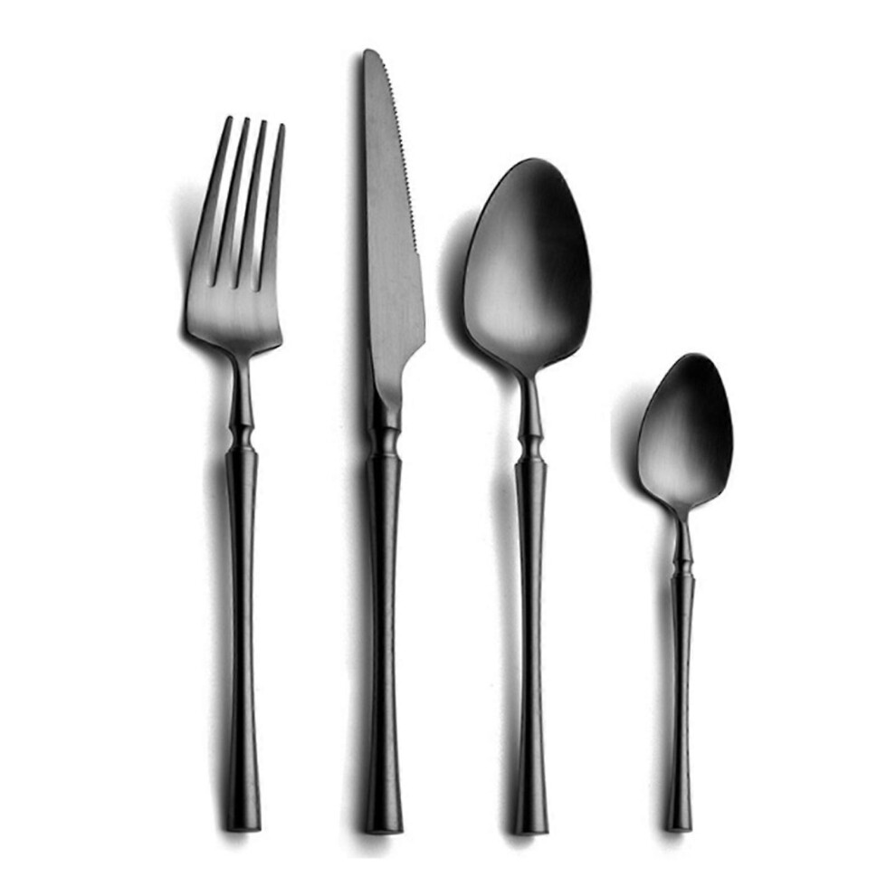 (Gold, One Size) Stainless Steel Flatware Butterknife Dessert Fork Spoons Cutlery Set Kit Black 8052607470382