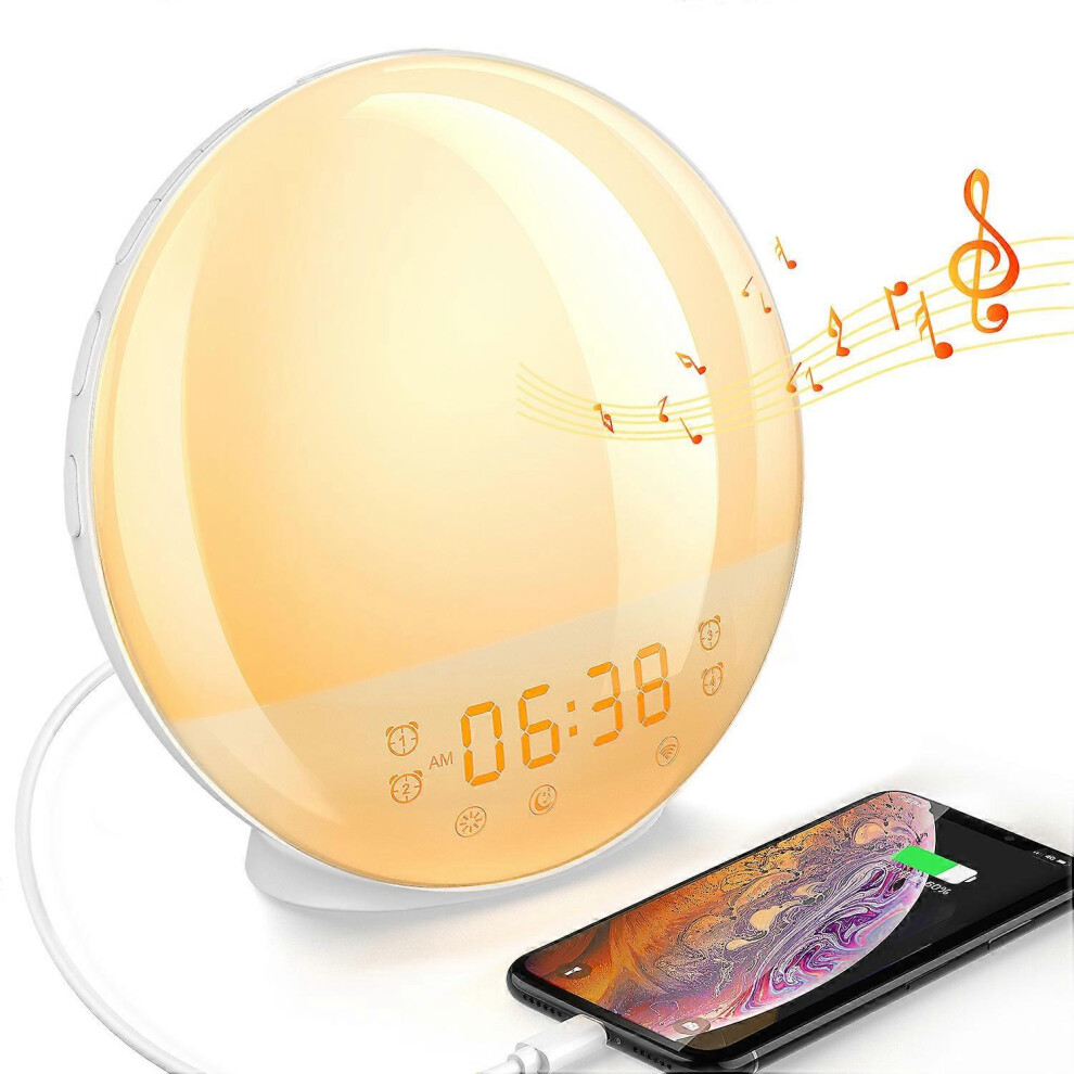 (As Show, One Size) Alarm Clock S, Fm Radio Alarm Clock Dual Alarm Clock, 7 Colors, 8 Type Ringtones, Snooze Function, Sunrise/Sunset Simulation, Light