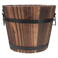 Wooden Round Barrel Planter Flower Pots Home Office Garden Wedding Decor (Flat Mouth/Large/Brown/19x14x15cm)