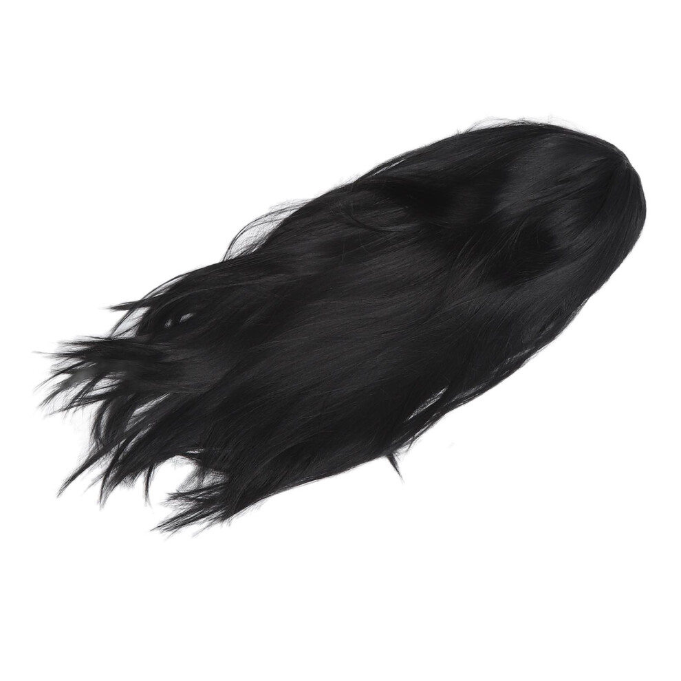 Unisex Black Middle Part Straight Long Wig Synthetic Breathable Lining Heat Resistant Cosplay Long Wig For Halloween