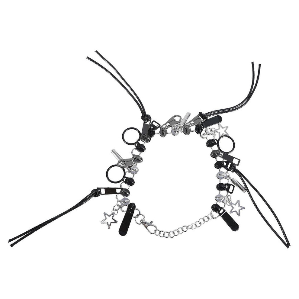 (As Show, One Size) Stylish Zipper Necklace Fringe Chain Head Y2k Hip Hop Choker Fashionable Collarbone Chains Irregular Designed Neckchains 8052607461564