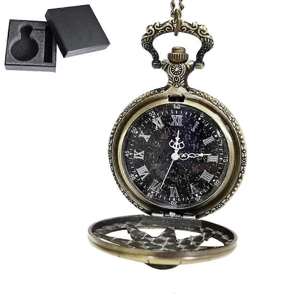 (As show, One size) Vintage Pocket Watch Quartz Pocket Watch with ChainRudder, Roman Numeral Pocket Watch Antique Pocket Watch for Men Women Dad Birthday Party