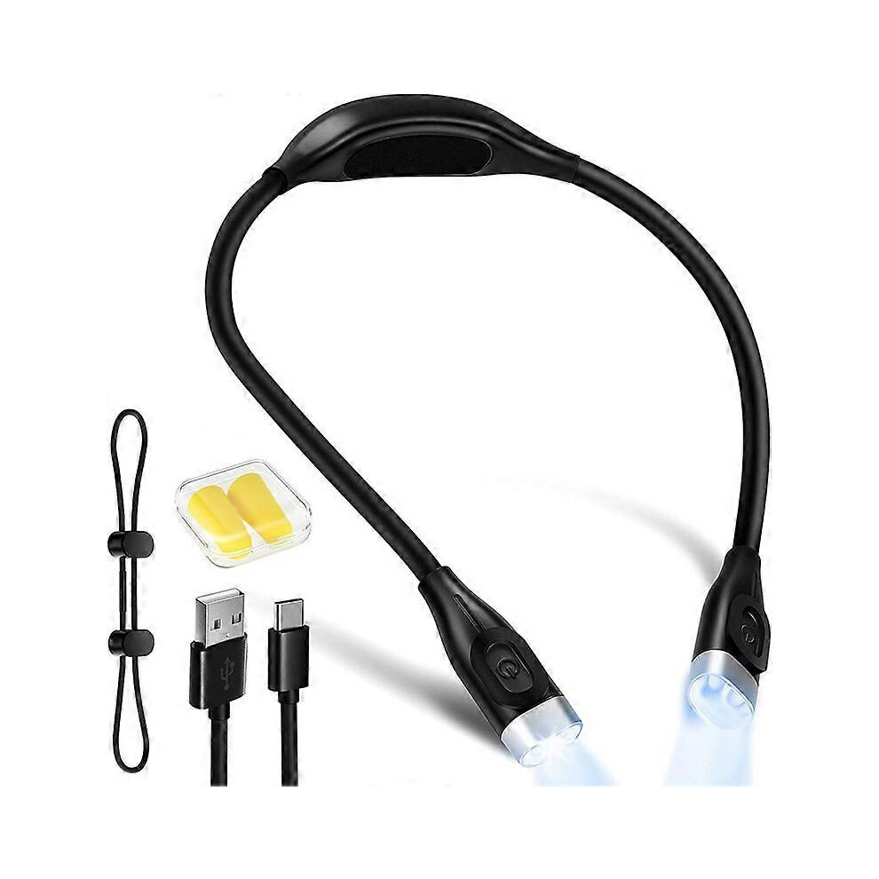 (As show, One size) LED Reading Light, Flexible and Rechargeable, Hands-Free Neck Clip Night Light with 2 Brightness Levels, Double Head, 4 LEDs