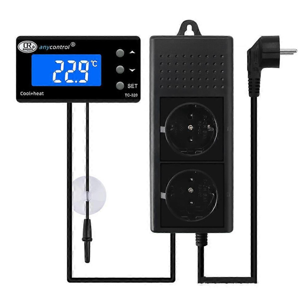 (As show, One size) Plug Digital Thermostat Temperature Controller with Probe 220V, Dual Relay Heating Cooling Temperature Controller for Aquarium Incubator Greenhouse Fr