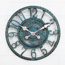 (As show, One size) Outdoor Wall Clock, 30cm Waterproof Garden Clock, Retro Decor Clocks for Home Kitchen Living Room - Not Silent (Turquoise)