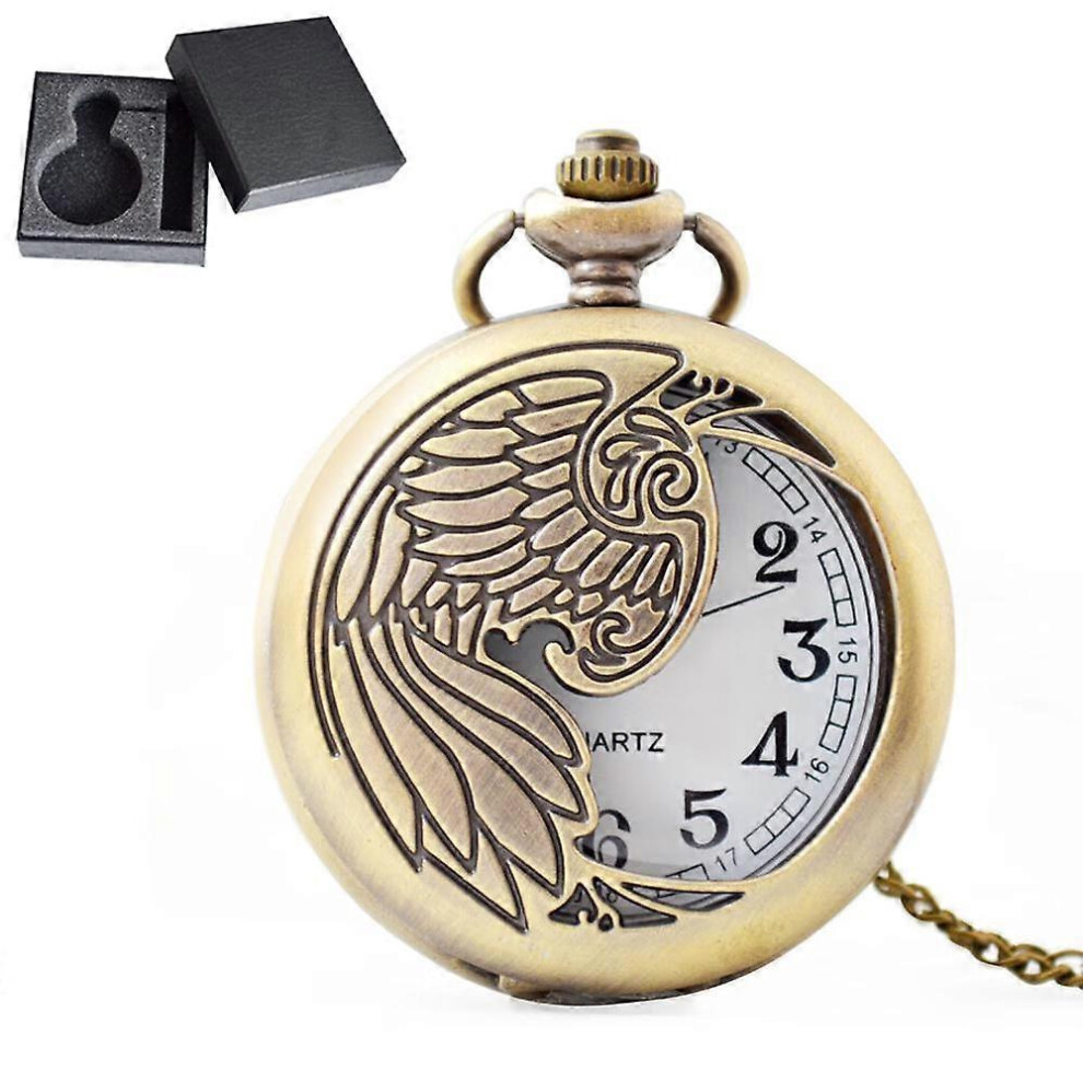 (As show, One size) Vintage Pocket Watch Quartz Pocket Watch with ChainWings, Roman Numeral Pocket Watch Antique Pocket Watch for Men Women Dad Birthday Party
