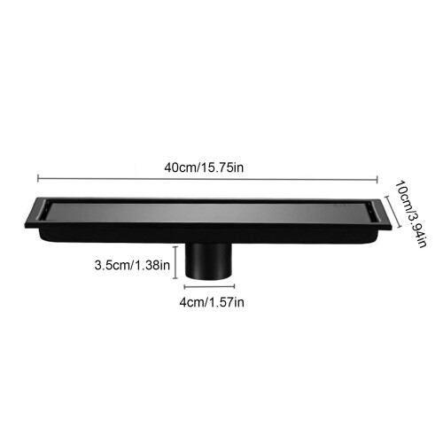 40 cm rechteckiger Edelstahl-Duschablauf schwarz 1