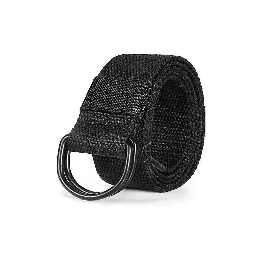 (As show, One size) Mens & Womens Canvas Belt Black Buckle+black with Black D-ring 1 1/2" Wide Extra Long Solid Color