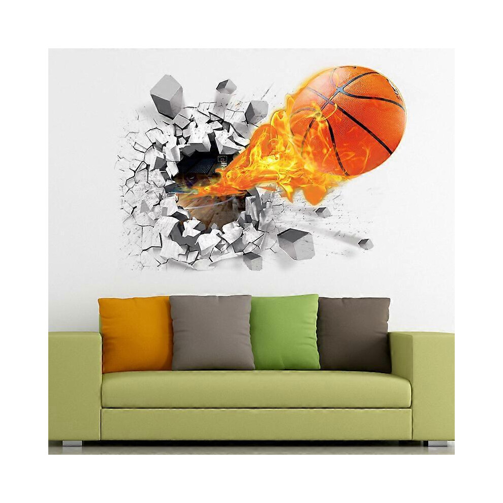 (As show, One size) 3D Self-Adhesive Removable(Flying Fire Basketball (19.7" X 27.6")) Break Through The Wall Vinyl Wall Stickers / Murals Art Decals Decorator