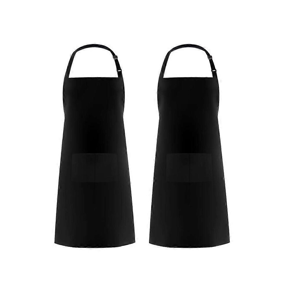 (As show, One size) Kitchen Adjustable Bib Apron (2-Pack-Black) Water Oil Resistant Chef Cooking Kitchen Aprons with Pockets for Men Women