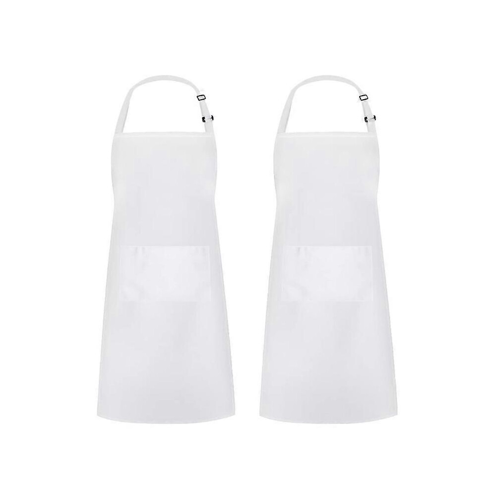 (As show, One size) Kitchen Adjustable Bib Apron (2-Pack-White) Water Oil Resistant Chef Cooking Kitchen Aprons with Pockets for Men Women
