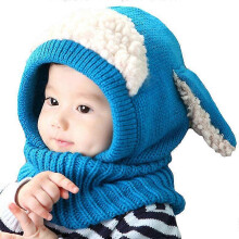 (As show, One size) Baby Warm Knitted Hat Sheep Neck Warmer Hood Hat Toddler Cute Lamb Headwear Blue