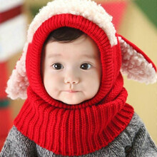 (As show, One size) Baby Warm Knitted Hat Sheep Neck Warmer Hood Hat Toddler Cute Lamb Headwear Red