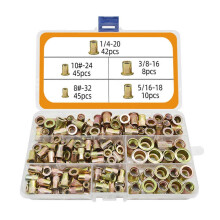 (As show, One size) 150/230Pcs Metric Rivets Nut Rivnut Kit 8#-32 10#-24 1/4-20 5/16-18 3/8-16 Flat for Head Threaded Insert Nuts Knurled Bo