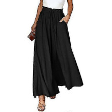 (S, black) Pants for Women Casual Elastic Waist Wide Leg Pants with Pockets