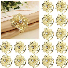 Napkin Rings,24 Pack Heilwiy Napkin Rings Alloy Hollow Out Flower Ring Napkin Holder Gift