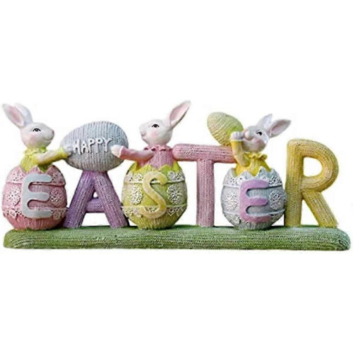 (Green) Easter Table Sign Bunny Decor - 3 Rabbits Eggs Table Signs Easter Decorations Cute Rabbit Egg Happy Easter Ornaments Party Table Decoration 1