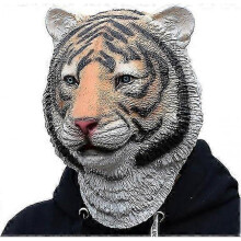 Tiger Mask Halloween Latex Animal Mask Novelty Rubber Costume Full Head masks,White
