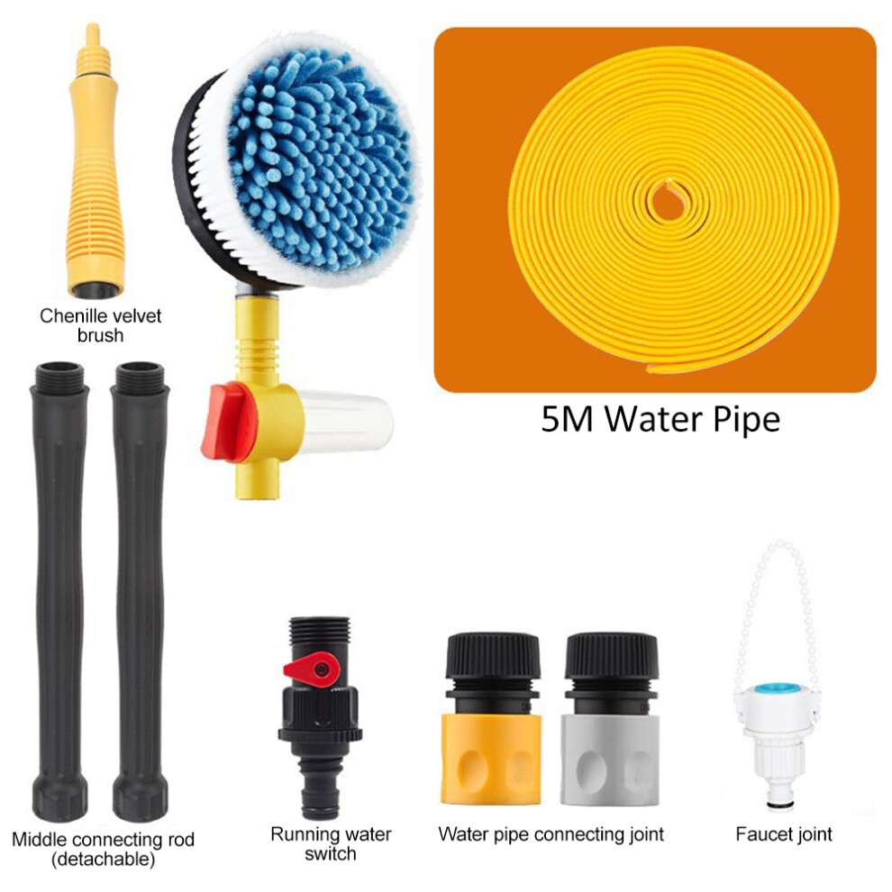 Rotating Car Wash Brush, Car Wash Brush with Long Handle,Automatically Foams Car Wash Kit with Rotating Water Brush, 2Pcs Connecting Rod, R