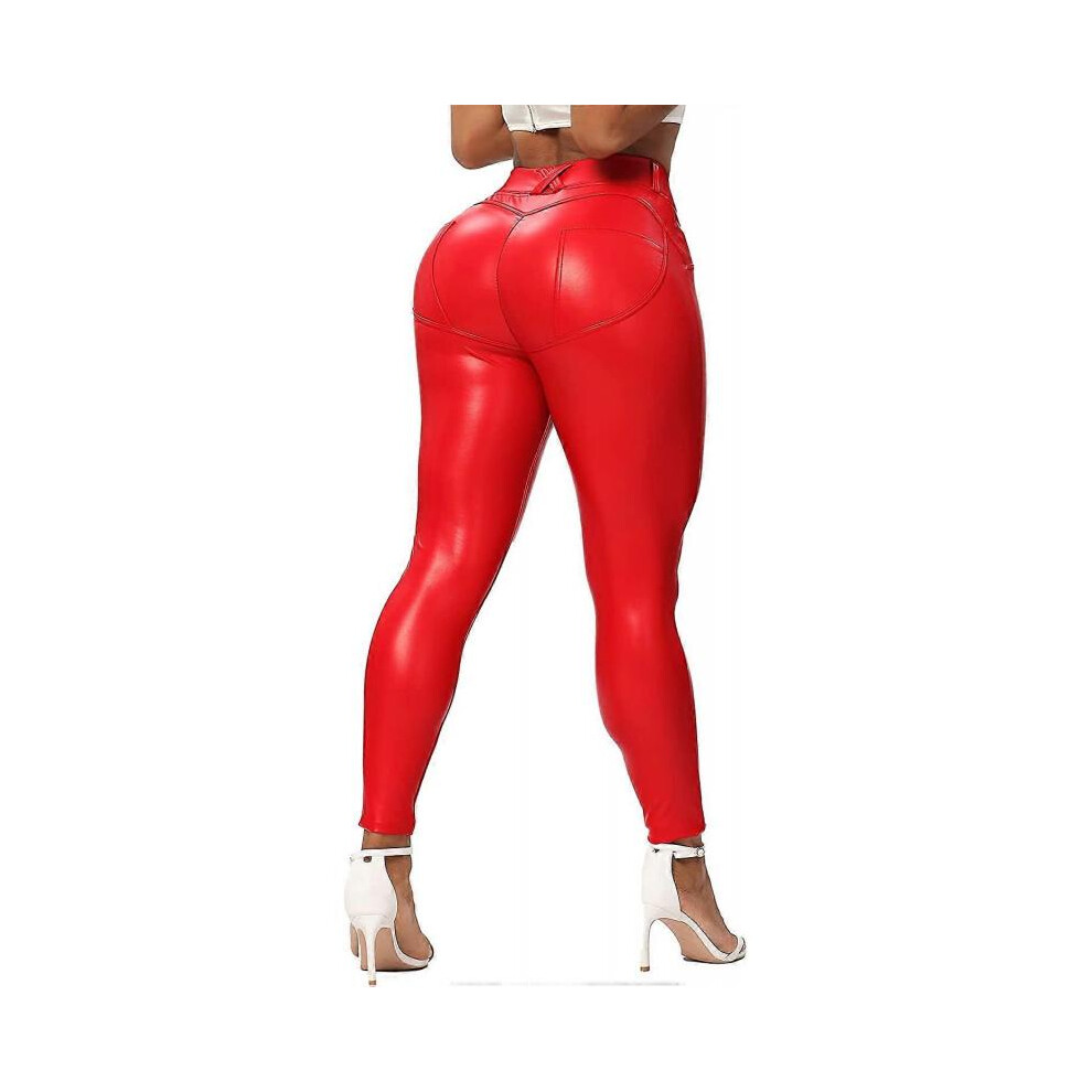 (S)Faux Leather Leggings for Women Stretchy High Waisted Butt Lifting Black Pleather Pants Outfit S-2XL
