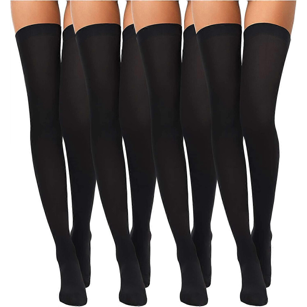 (As show, One size) 4 Pairs Women's Silk Thigh High Stockings Nylon Socks for Women Halloween Cosplay Costume Party Accessories (Black, F Size)
