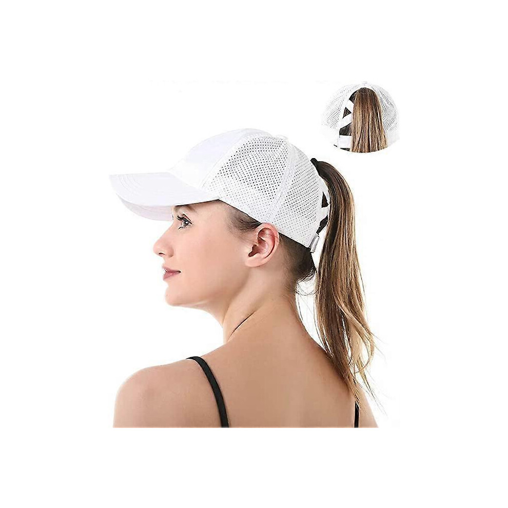 (As show, One size) Baseball Cap Women Men Unisex Summer Cap Anti UV Sports Cap Ponytail Cap for Running Golf Cycling Hiking White(Head circumference : 57-60cm)