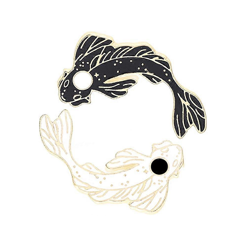 (As show, One size) Enamel Lapel Brooches Pin Set, 2pcs Lovely Black and White Fish Brooch, Cute Cartoon Pins for Backpacks Clothes Bags Jackets Hat Jewelry DIY Accessori