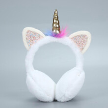 (As show, One size) Earmuffs Girls Unicorn Plush Earmuffs Headwear Cute Cartoon Ear Muffs for Women GirlsWhite
