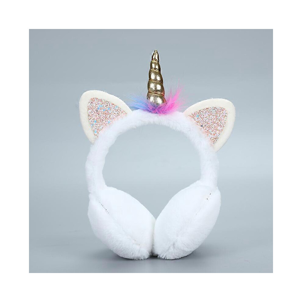 (As show, One size) Earmuffs Girls Unicorn Plush Earmuffs Headwear Cute Cartoon Ear Muffs for Women GirlsWhite