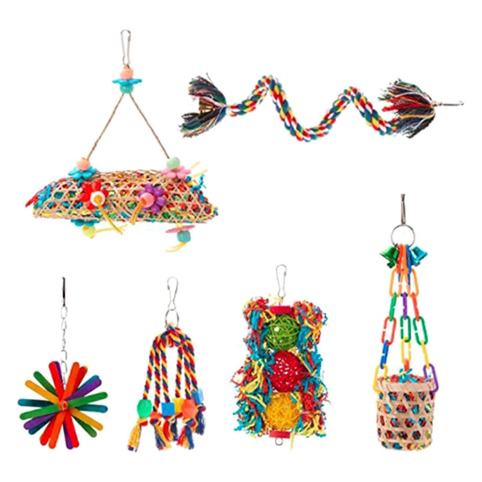 (As show, One size) Hanging Foraging Toy Bird Shredder Toy Rope Bungee Bird Toy Bird Foraging Toy Seagrass Basket Chewable Parrot Toy