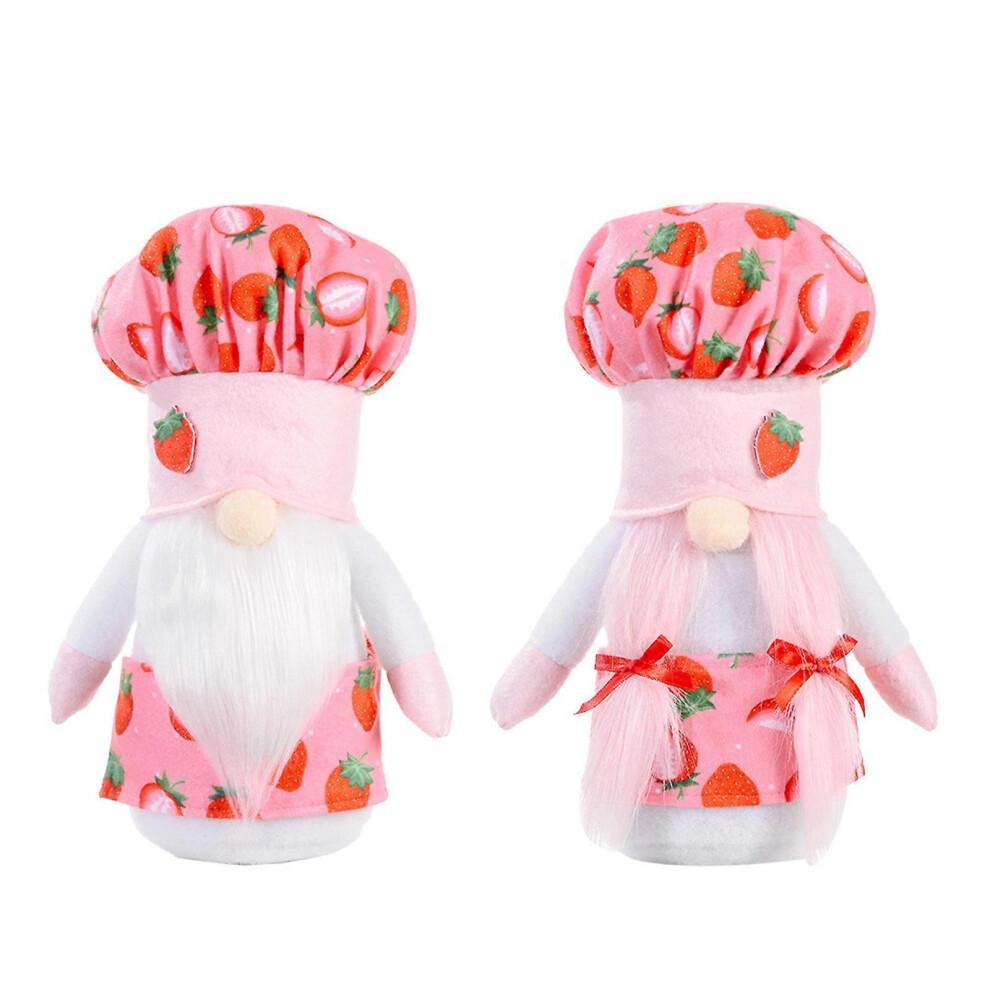 (As Show, One Size) 2Pcs Strawberry Chef Gnome Decorative Face Less Ornaments Crafts For Home Bedroom Dormitory Sofa Decoration 3081097259394