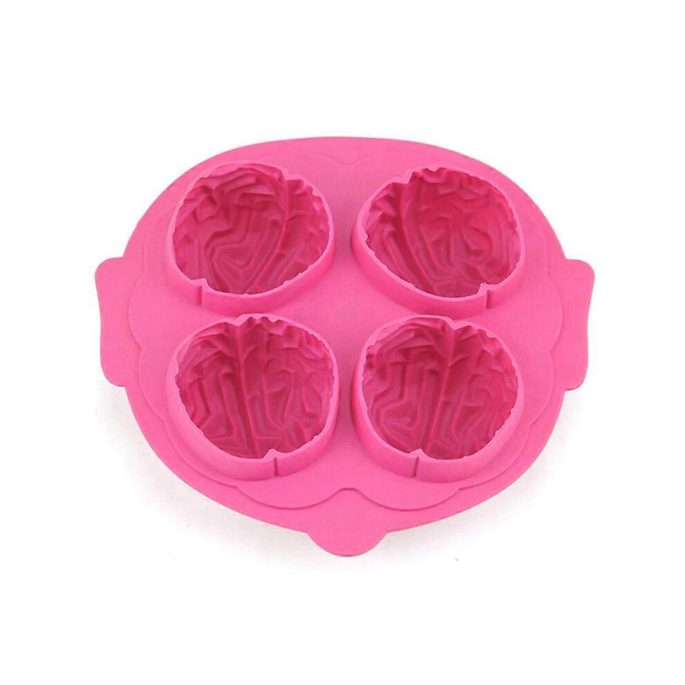 (As show, One size) Brain shaped ice lattice funny brain shaped mould four hole ice lattice creative ice lattice for HalloweenRed