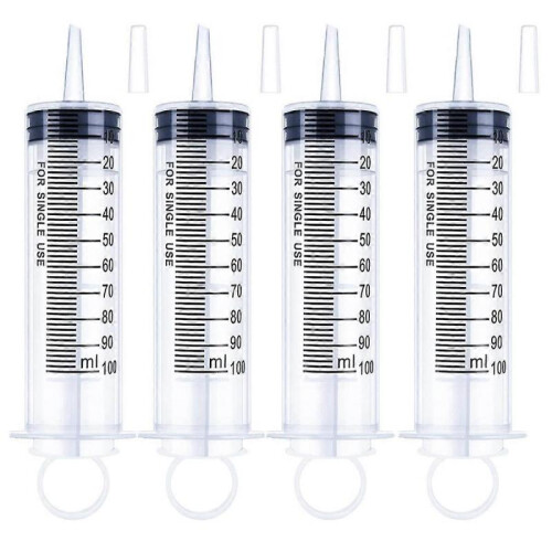 4 Pcs 100Ml Large Syringe with Cap, Individually Sterile Sealed