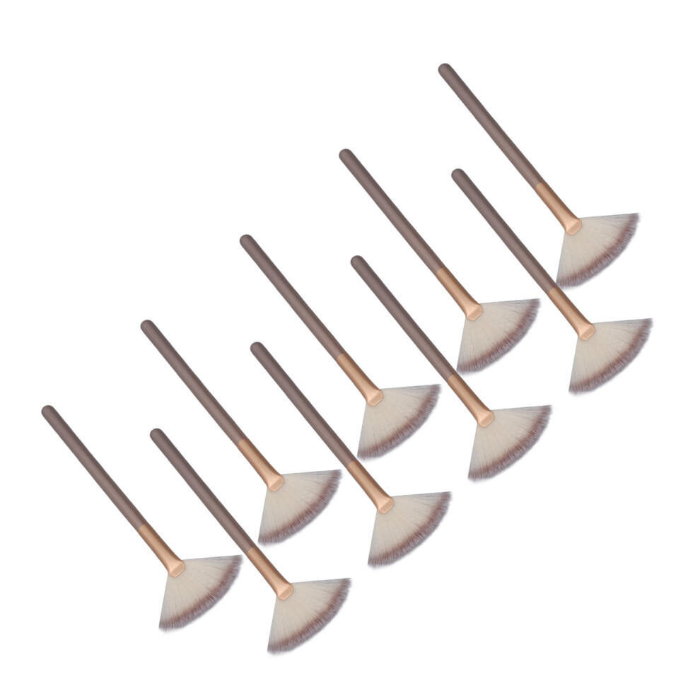 9pcs Soft Facial Fan Makeup Brush 3 Colors Aluminium Tube Face Applicator Brushes for Family Champagne Color