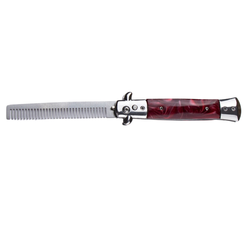 Unisex Red Switchblade Oil Hair Comb Stainless Steel Automatic Spring Folding Comb For Hair Styling