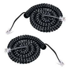 JCUQGDOO 2 Pack Telephone Cord Cable Line Wire - 9.8Ft Modular Coiled Handset Cord, 360Capture Anti-Tangle Rotate Swivel Design - Durable Te