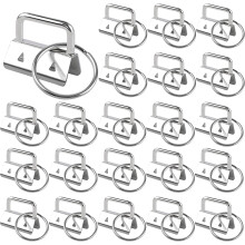 Pack of 20 Key Ring Blanks 25 mm Lanyard Hardware Clamp Clasp Pendant Bracelet Hardware with Key Ring for DIY Handmade Lanyard Fabric (Silve