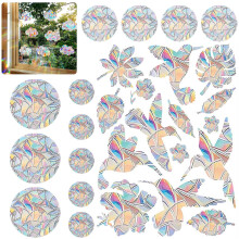 Pack of 56 Prisms Window Stickers, Round Rainbow Film for Bird Protection, Anti-Collision Stickers for Glass Windows and Balcony Doors, UV-R