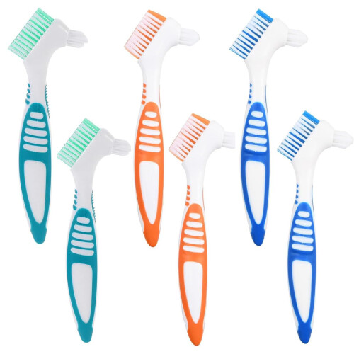 6 pcs portable prosthesis cleaning brushes -With multi-layer brushes and ergonomic rubber handle -Double-sided brushes for thorough -Availab