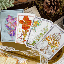 2 Stück Vintage Scrapbook Aufkleber Blumen Blattgoldpapier 8x16cm Lila