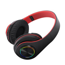 Bluetooth Headset with RGB Light Deep Bass Noise Reduction Comfortable Waterproof Foldable Wireless Gaming Headset Black Red