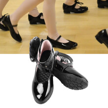 Kleinkind Balletschuhe aus Patentleder, schwarz, 21,8 cm, weiche Sohle, Blumenmuster, geschlossener Zeh