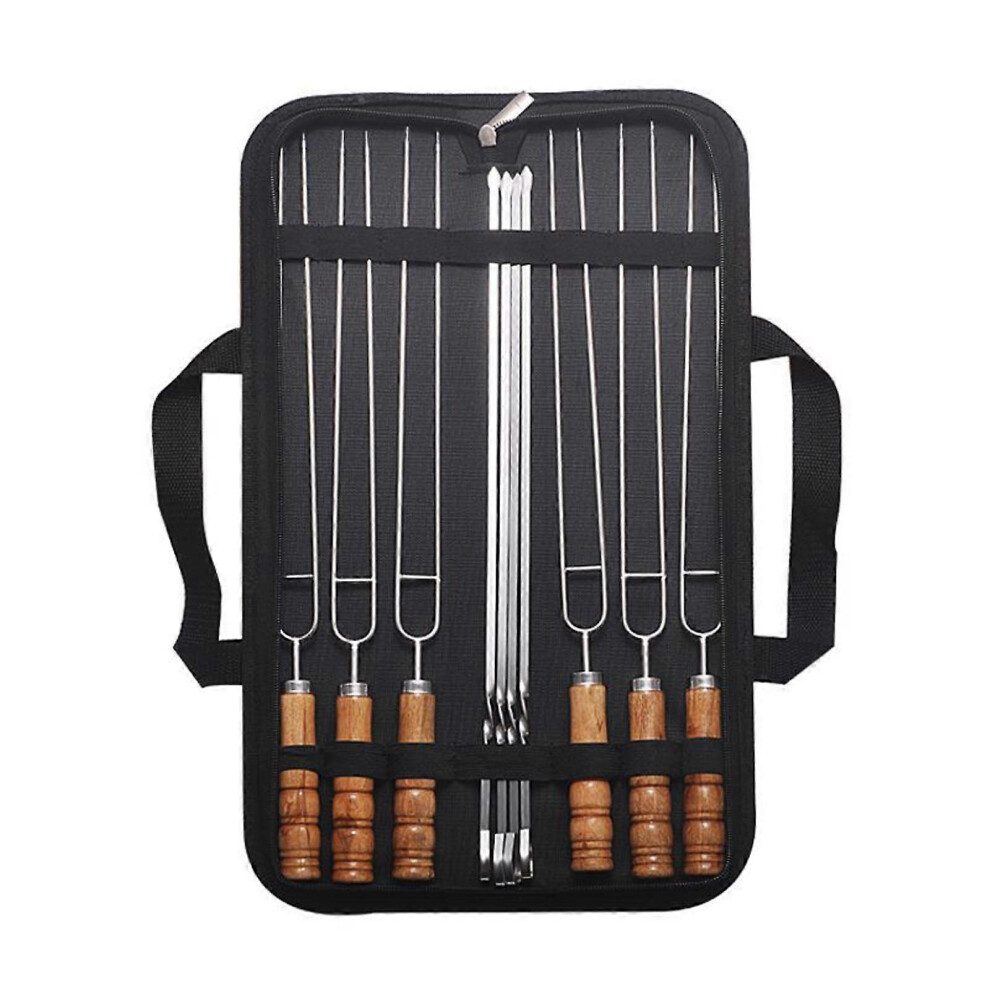 (As Show, One Size) 10Pcs Stainless Steel Bbq Skewers Set Double Fork Bbq String Beech Handle Sticks Metal Toasting Forks Roasting Sticks 3081097258236